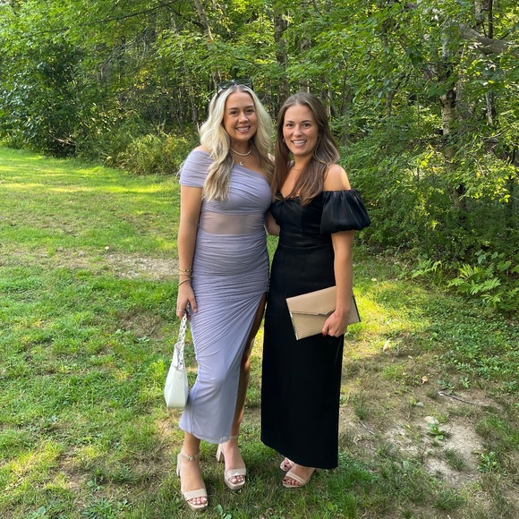 Abercrombie Mesh Asymmetrical Off The Shoulder Maxi Dress - Picture 15 of 15